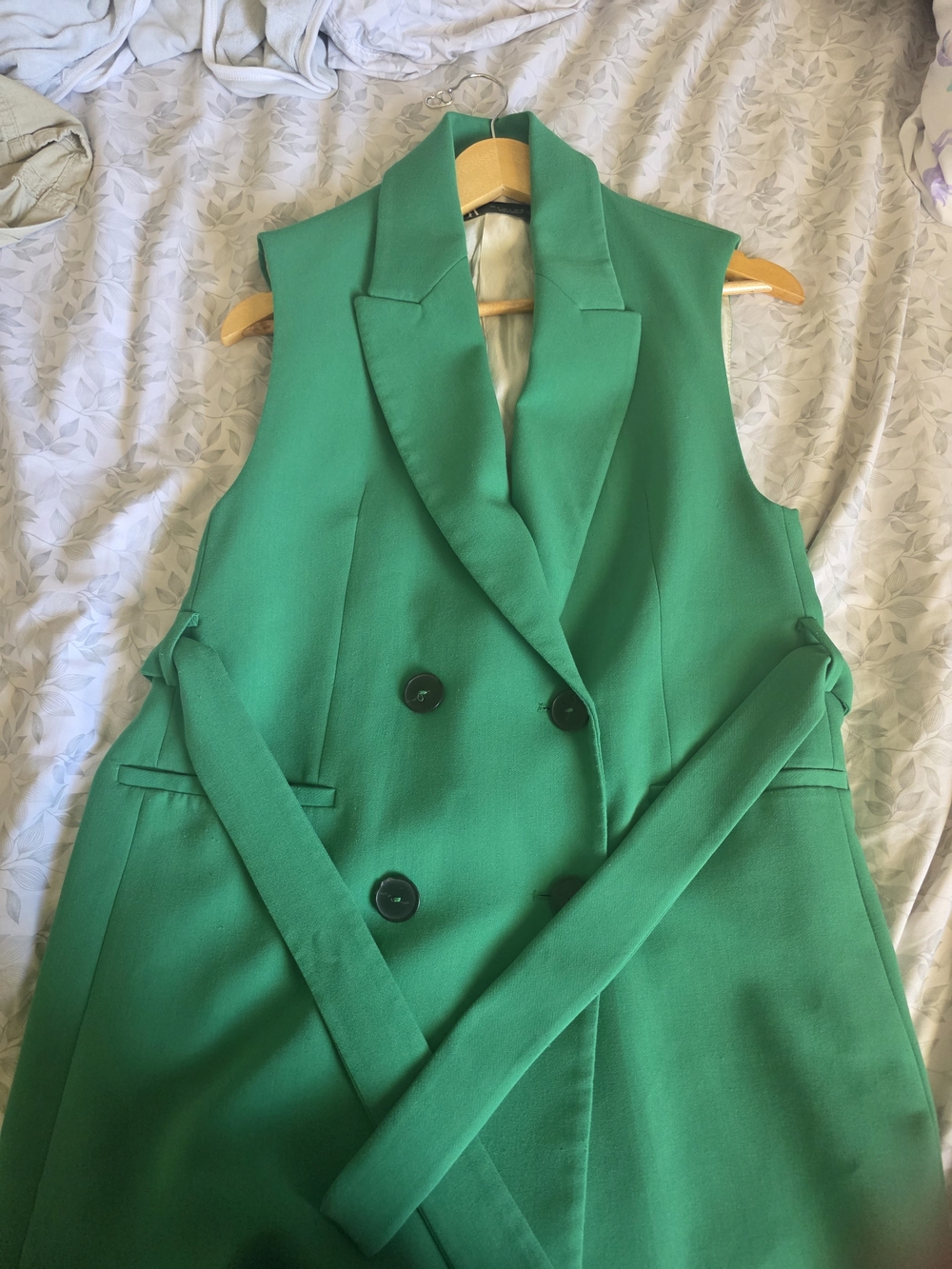 Zara Sleeveless Double-Breasted Emerald Green Blazer Vest